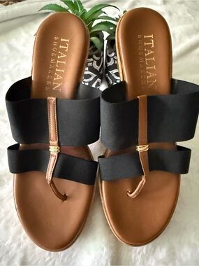Italian Shoemakers Black Strappy Cork Wedge Sandal 8.5 8 1/2